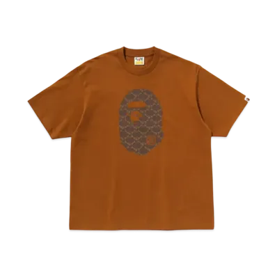 A BATHING APE College Monogram Ape Head Relaxed Fit Tee "Beige"