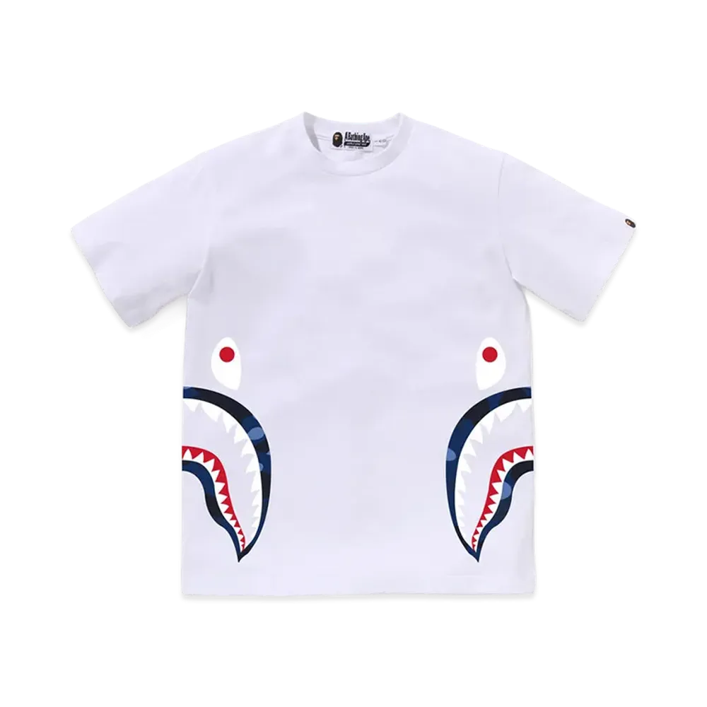 A BATHING APE Junior Color Camo Side Shark Tee "White/Navy"