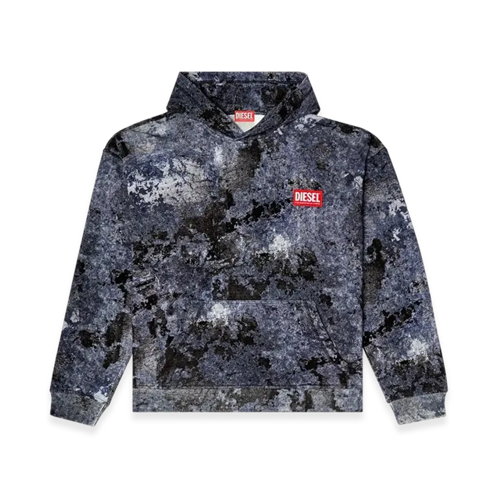 Diesel S-Boxt-Hood-R8 Marble-Effect Burnout Hoodie "Blue"
