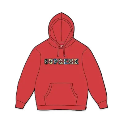 Supreme Collegiate Patchwork Leather Hooded Sweatshirt "Red"