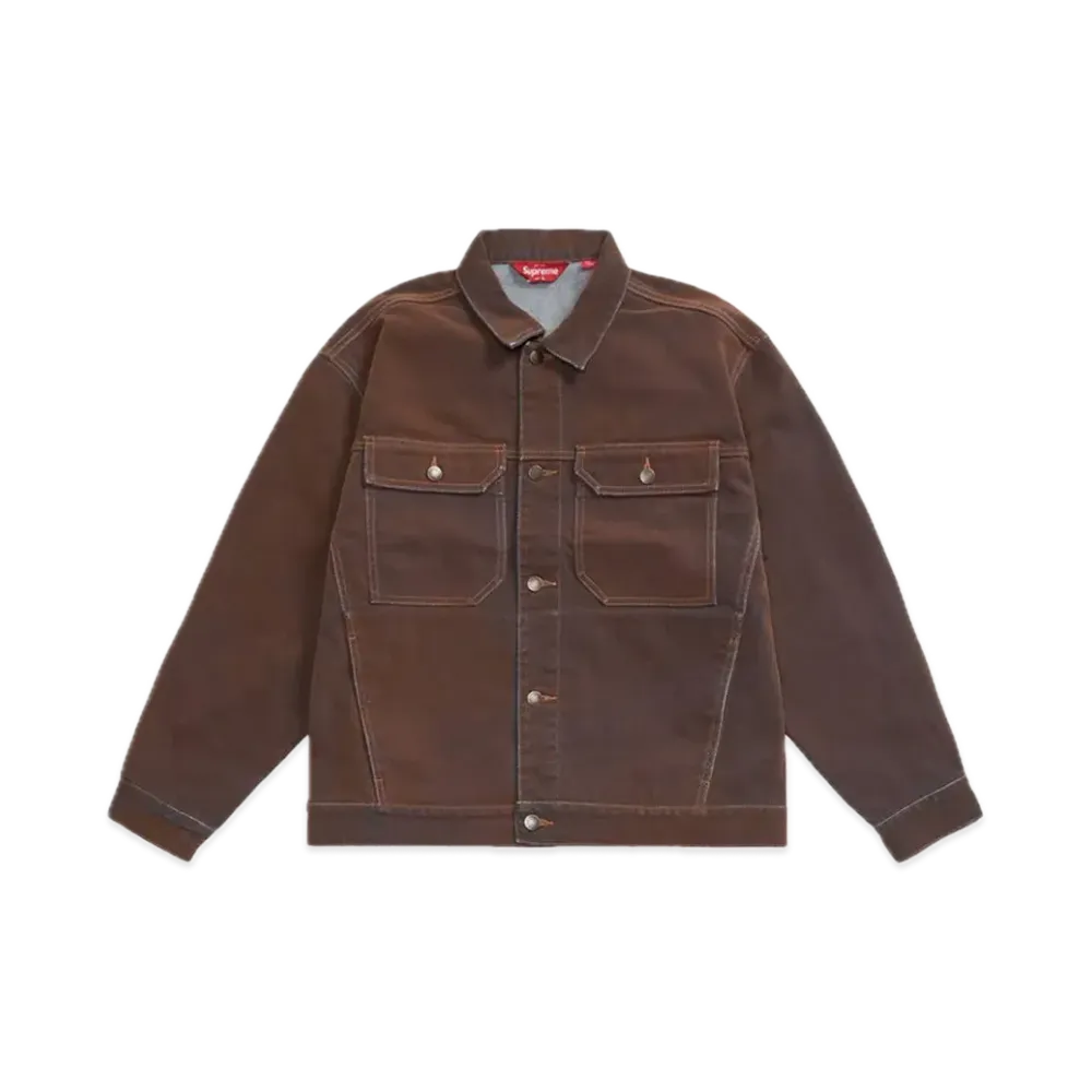 Supreme Flocked Denim Trucker Jacket "Brown"
