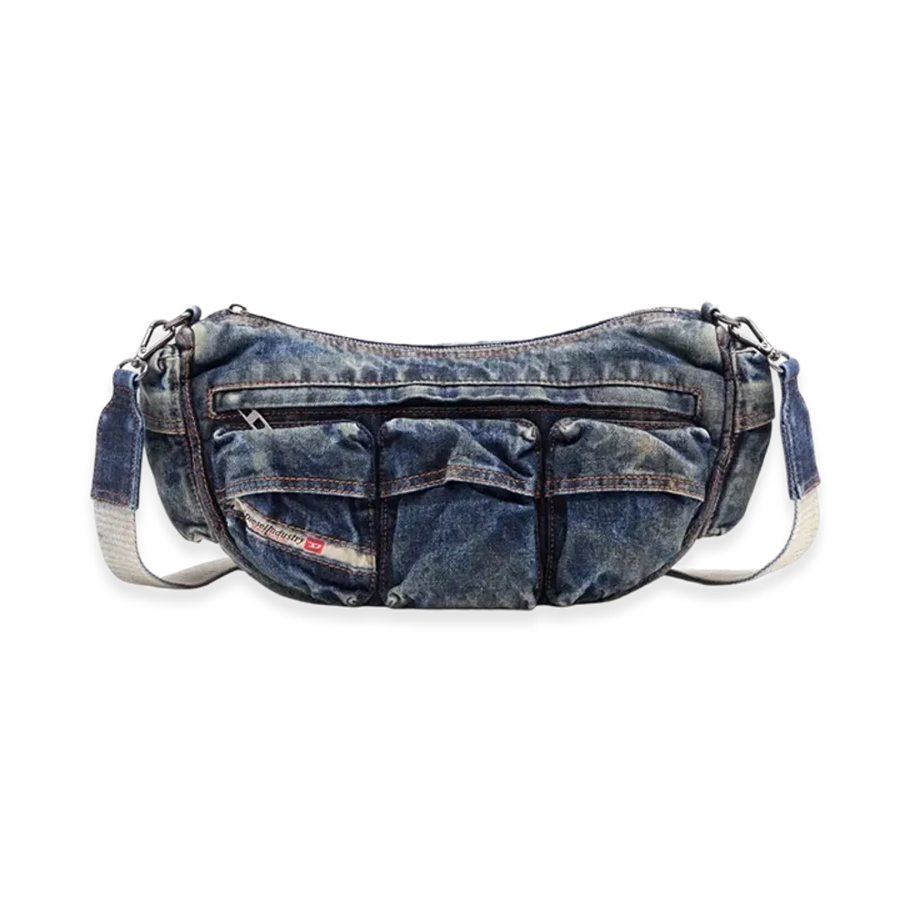 Diesel Re-Edition Travel 3000 Shoulder Bag x Travel 3000-Multipocket Bag In Treated Denim "Blue"