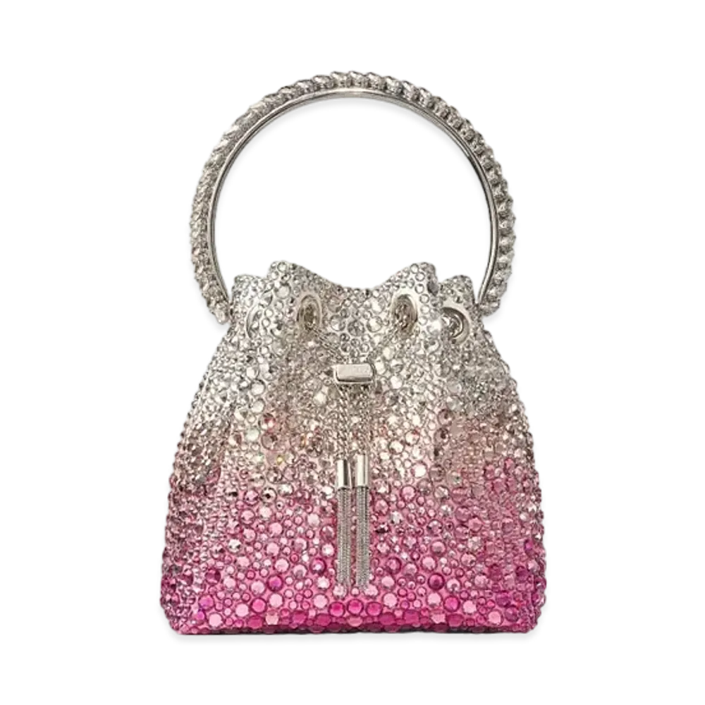Jimmy Choo Bon Bon Candy Pink and Silver Satin Bag Withcrystals "Candy Pink/Silver"