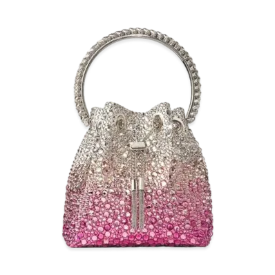 Jimmy Choo Bon Bon Candy Pink and Silver Satin Bag Withcrystals "Candy Pink/Silver"