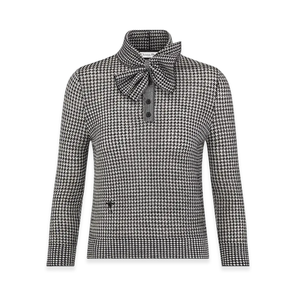 Dior Women's Bow Collar Sweater Houndstooth Wool Knit "Black/White"