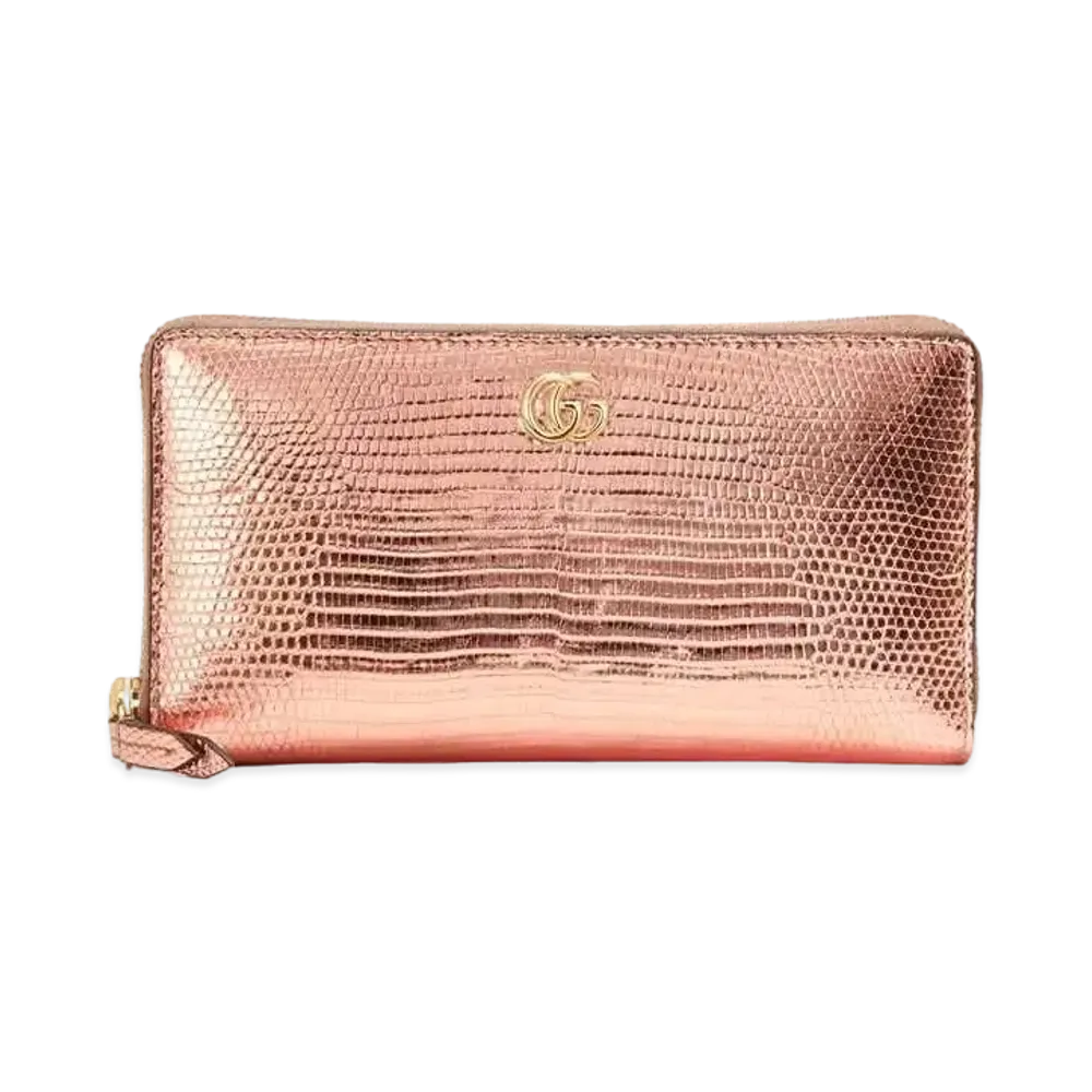 GUCCI GG Marmont Lizard Zip Around Wallet "Rose Gold"