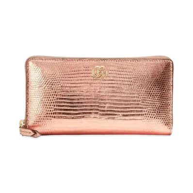 GUCCI GG Marmont Lizard Zip Around Wallet "Rose Gold"