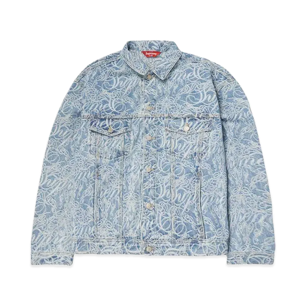 Supreme Script Jacquard Denim Trucker Jacket "Washed Blue"