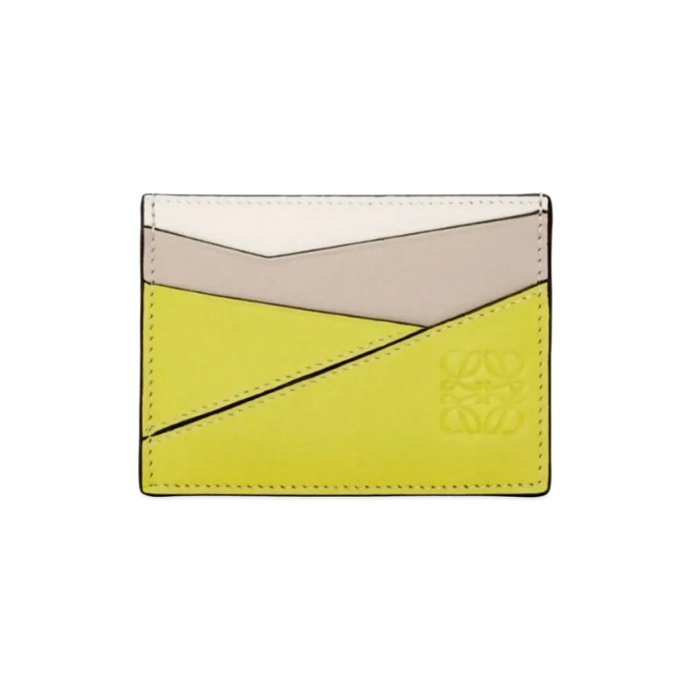 LOEWE Puzzle Plain Card Holder Classic Calf "Lime Yellow/Light Oats"