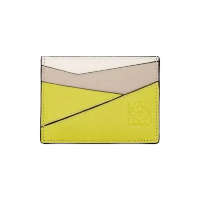 LOEWE Puzzle Plain Card Holder Classic Calf "Lime Yellow/Light Oats"