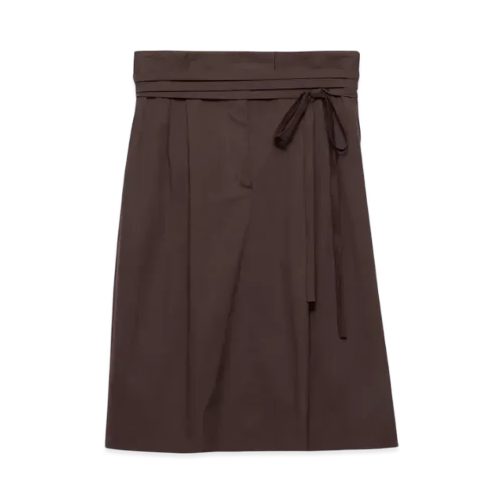 PRADA Women's Poplin Wrap Skirt "Dark Brown"