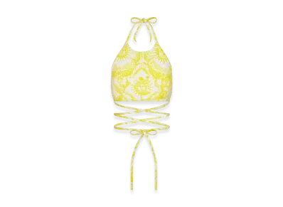 Dior Women's Technical Fabric with Toile De Jouy Soleil Motif Dioriviera Swimsuit Top "White/Lemon"