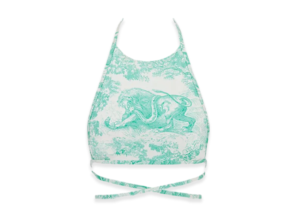 Dior Women's Technical Fabric with Toile De Jouy Sauvage Motif Dioriviera Swimsuit Top "White/Aquamarina"