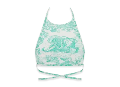 Dior Women's Technical Fabric with Toile De Jouy Sauvage Motif Dioriviera Swimsuit Top "White/Aquamarina"