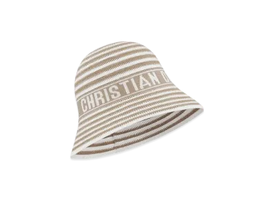 Dior Dioriviera D-Tulipe Small Brim Cloche Cotton-Blend Knit "Beige/White"