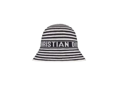 Dior Dioriviera D-Tulipe Small Brim Cloche Cotton-Blend Knit "Navy Blue/White"