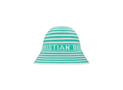 Dior Dioriviera D-Tulipe Small Brim Cloche Cotton-Blend Knit "Aquamarina/White"