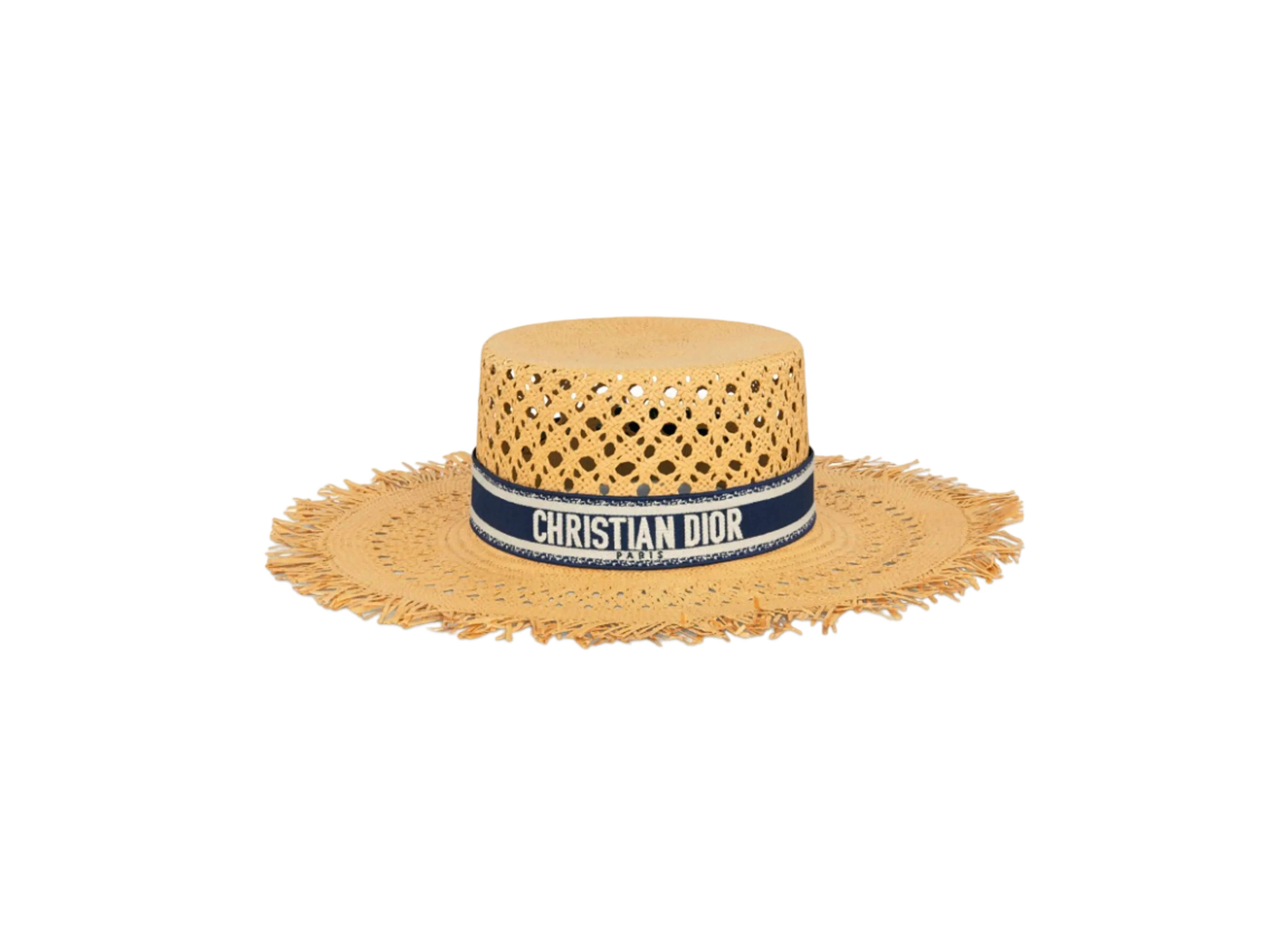 Dior Dioriviera Naughtily-D Small Brim Hat Straw with Embroidered Band Navy "Blue/White"