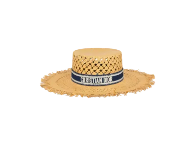 Dior Dioriviera Naughtily-D Small Brim Hat Straw with Embroidered Band Navy "Blue/White"