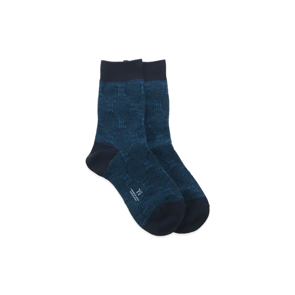 Yohji Yamamoto Y's COTTON DOT JACQUARD HOUNDSTOOTH SOCKS "Blue"