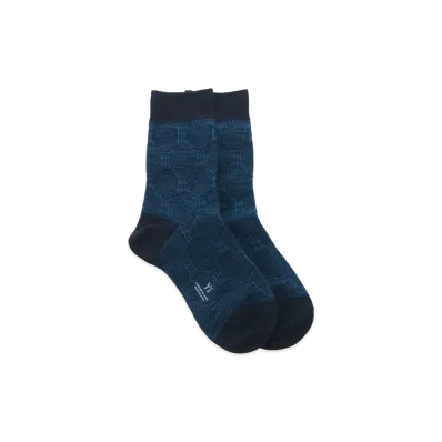 Yohji Yamamoto Y's COTTON DOT JACQUARD HOUNDSTOOTH SOCKS "Blue"