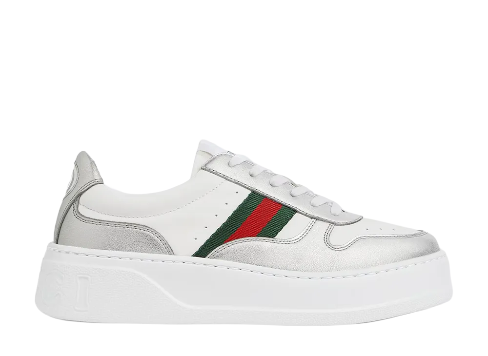 GUCCI Women's Chunky Sneaker "Silver Metallic Leather"