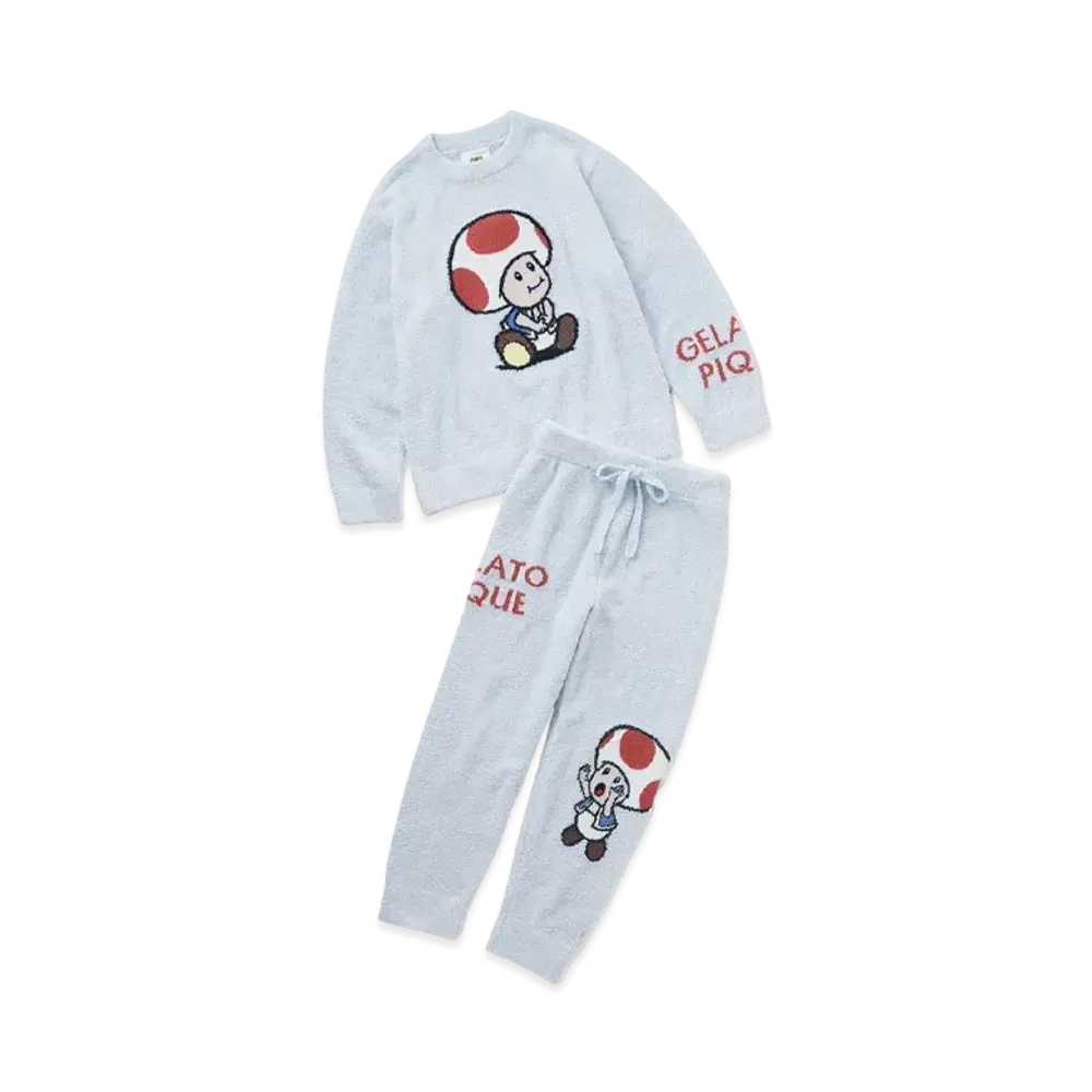 GELATO PIQUE x SUPER MARIO Men's Baby Moco Jacquard Pullover & Long Pants Set "Blue"