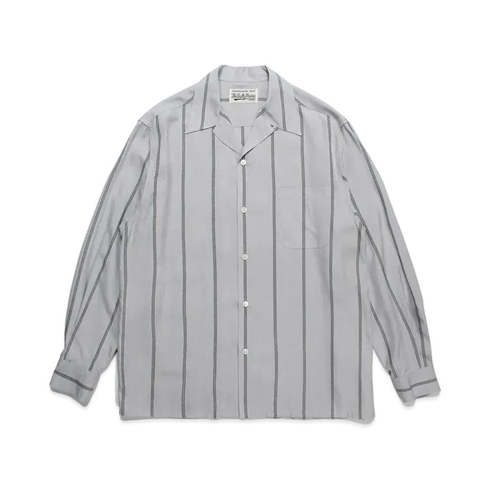 WACKO MARIA Striped Open Collar Shirt "Gray"