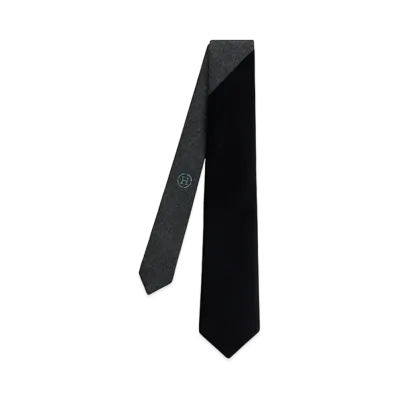 Hermes Tie 7 Velvet Tie "Gris Anthracite/Noir"