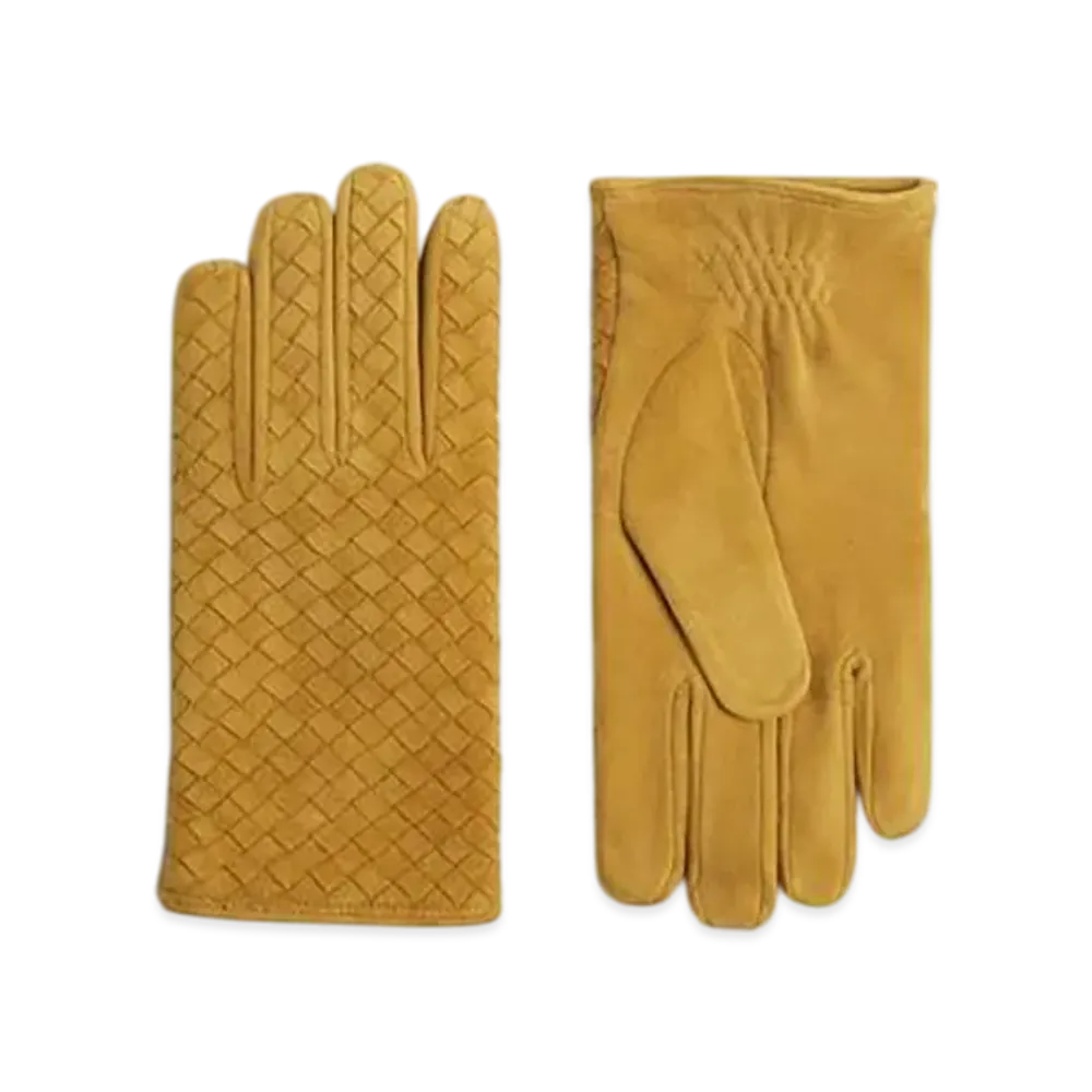 Bottega Veneta Intrecciato Suede Leather Gloves "Peanut Butter"