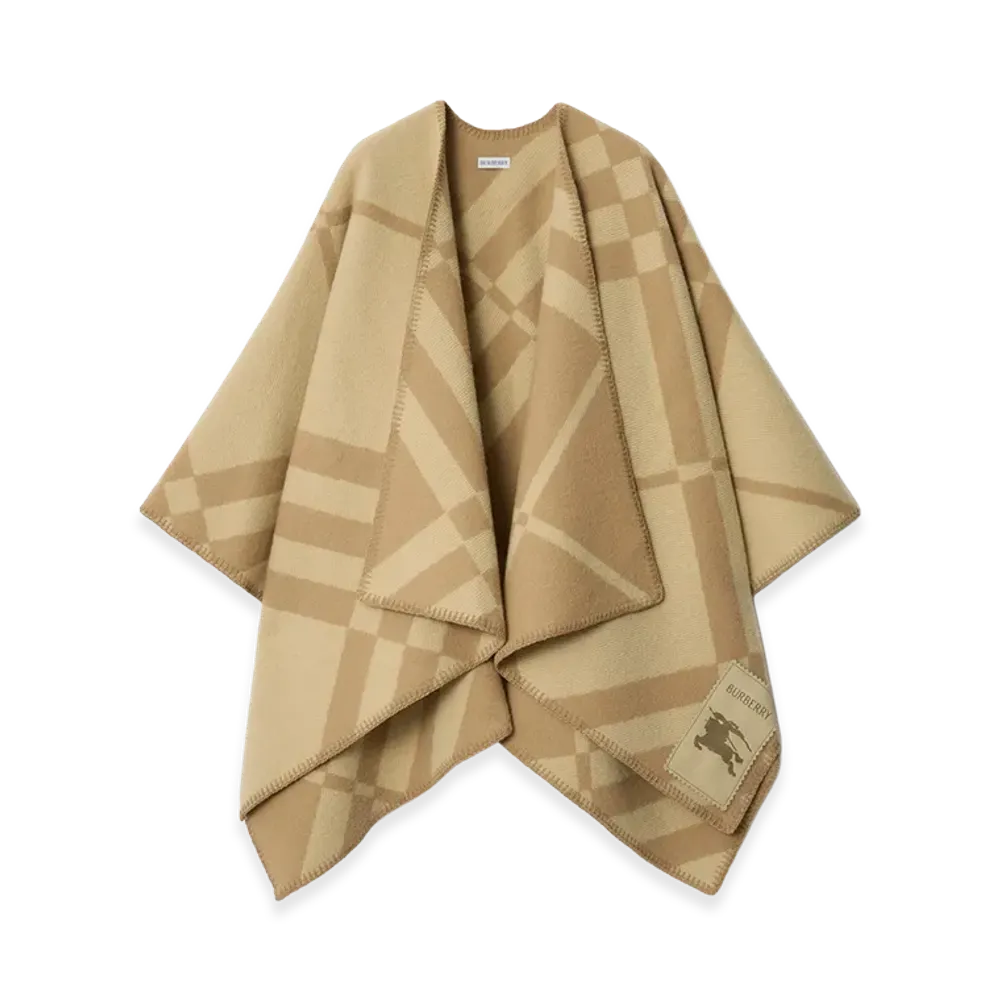 Burberry Women's Check Wool Cashmere Cape "Sand Beige"