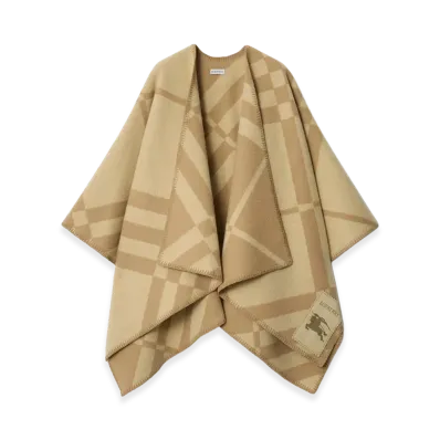 Burberry Women's Check Wool Cashmere Cape "Sand Beige"