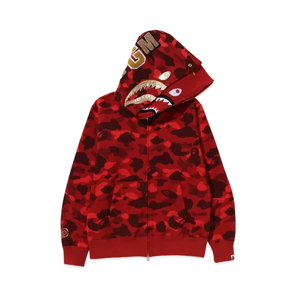 A BATHING APE Double Shark Full Zip Hoodie "Red"
