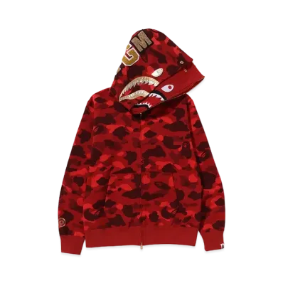 A BATHING APE Double Shark Full Zip Hoodie "Red"