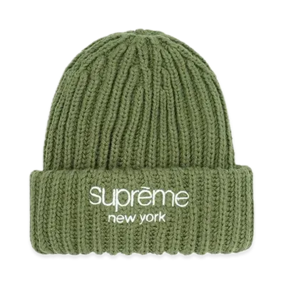 Supreme Classic Logo Chunky Ribbed Beanie "Olive" (23FW)