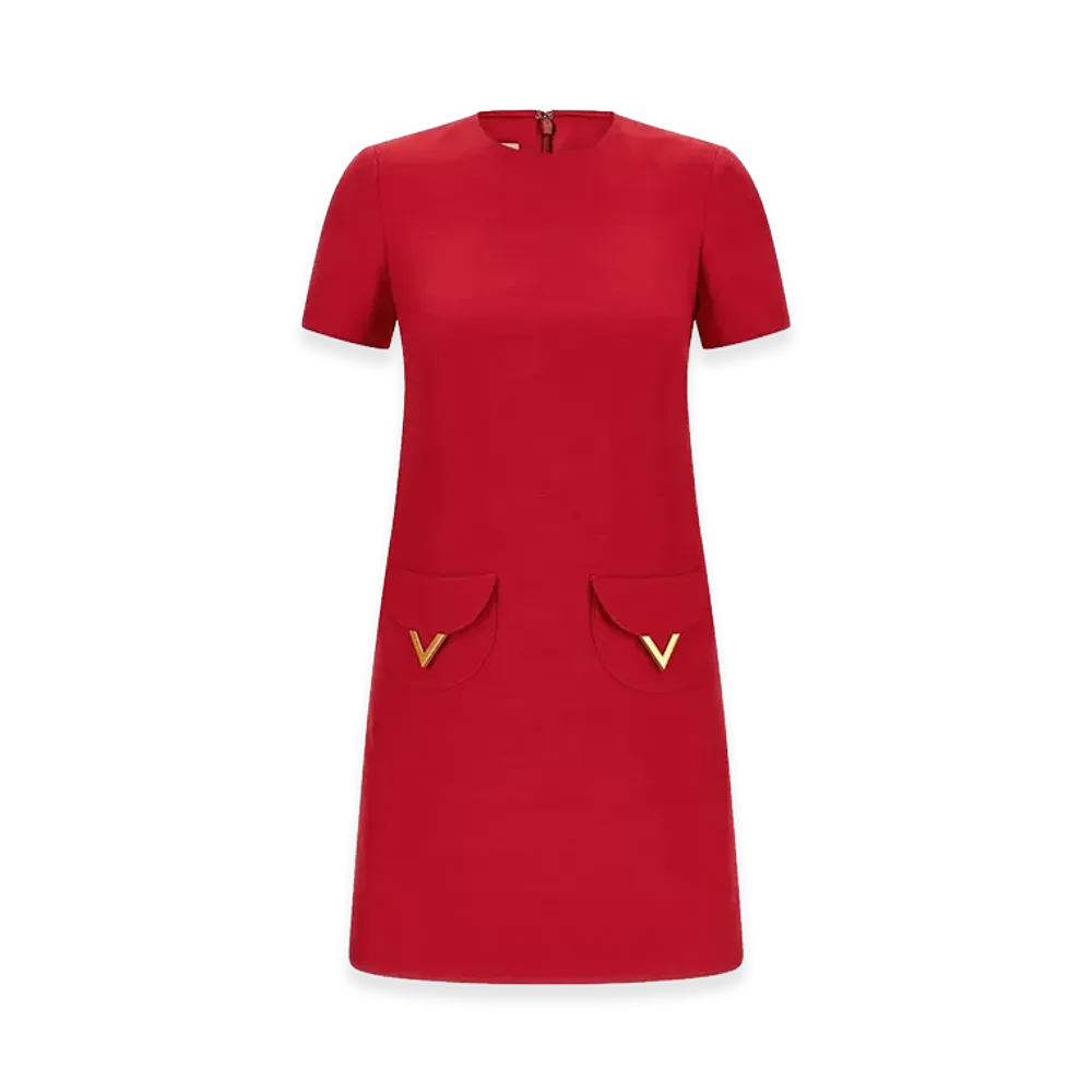 Valentino Women's Pocket-Detail And V Logo Mini Dress "Red"