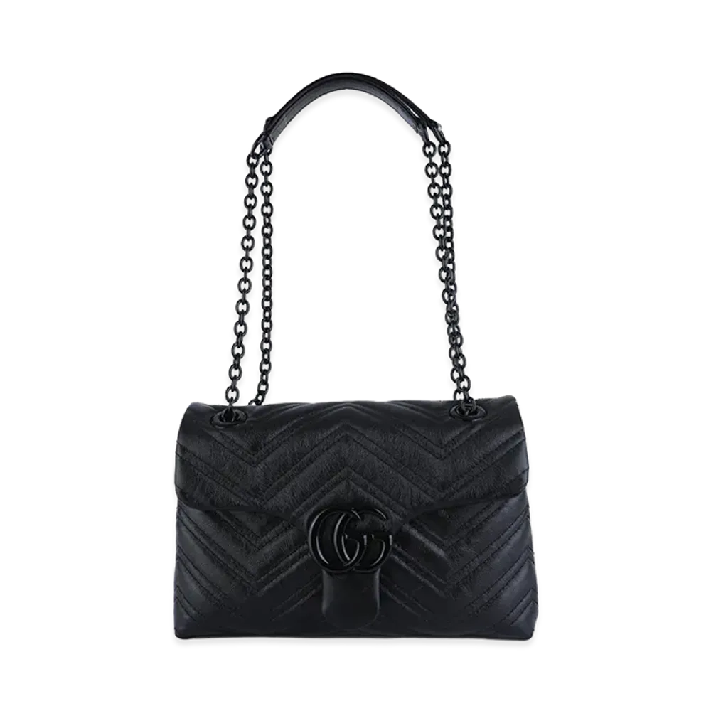 GUCCI Women's Nappa Leather Small GG Marmont Shoulder Bag "Black"