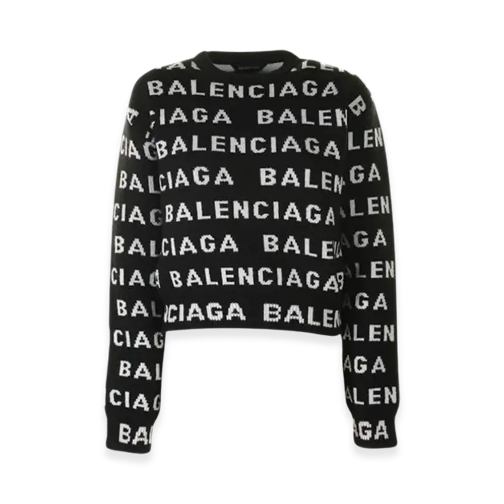 BALENCIAGA Women's Allover Logo Knit "Black White"