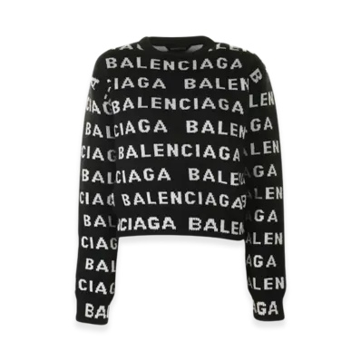 BALENCIAGA Women's Allover Logo Knit "Black White"