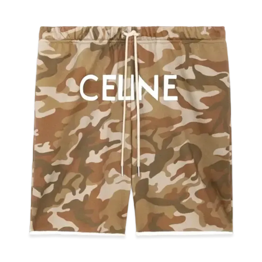CELINE Loose Celine Shorts In Cotton Fleece "Wash Camo/White"
