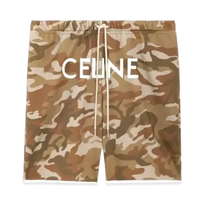 CELINE Loose Celine Shorts In Cotton Fleece "Wash Camo/White"