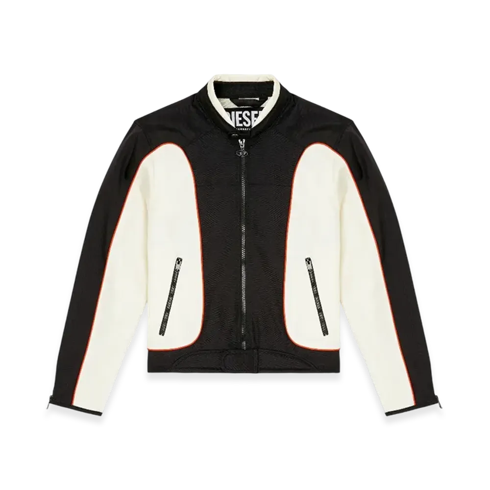 Diesel J-Blink-A Color-Block Biker Jacket With Piping "White Black"