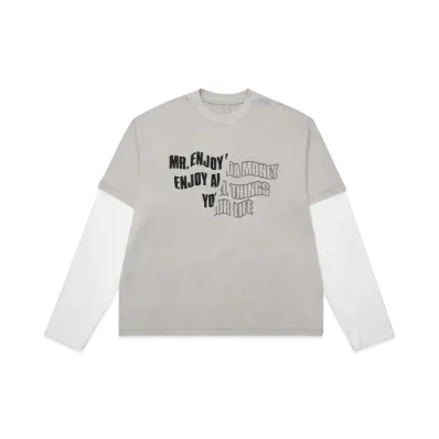 MR. ENJOY DA MONEY Fake Two Pieces Of Cutting Words Long Sleeves "Grey"