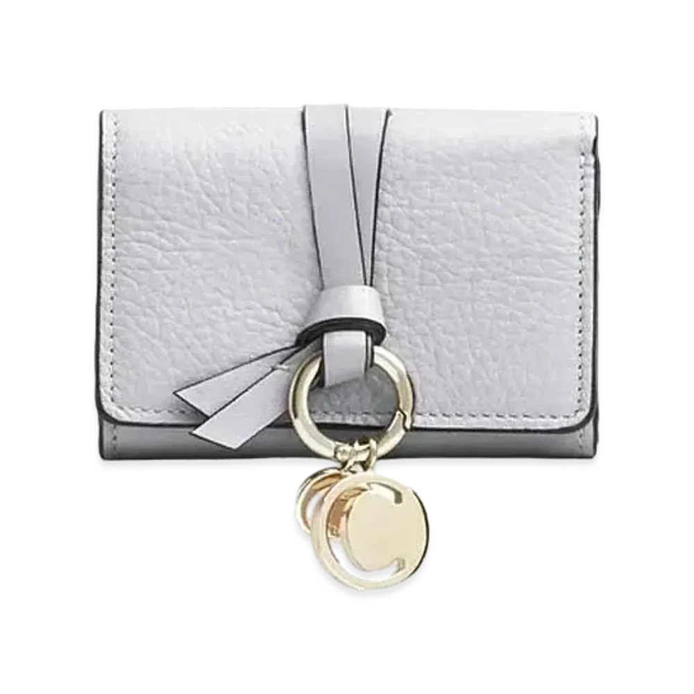 Chloe Alphabet Mini Tri Fold Wallet In Grained & Shiny Calfskin "Light Cloud"