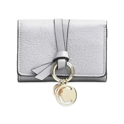 Chloe Alphabet Mini Tri Fold Wallet In Grained & Shiny Calfskin "Light Cloud"