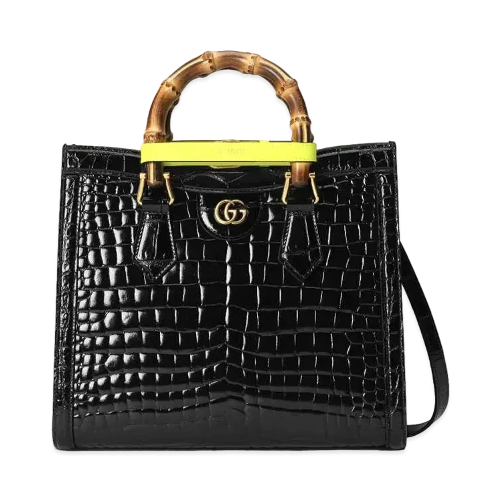 GUCCI Diana Small Crocodile Tote Bag "Black"