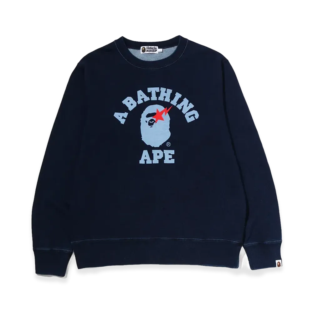 A BATHING APE College Indigo Crewneck Sweatshirt "Indigo"