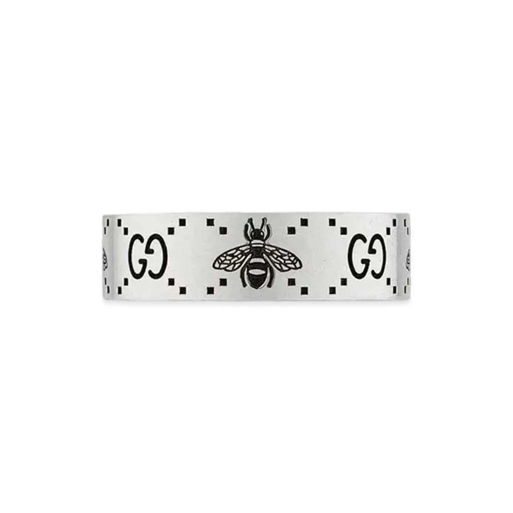 GUCCI GG and Bee Engraved Ring "Silver"