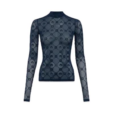 Marine Serre Recycled Mesh Flock Second Skin High Neck Top "Navy"