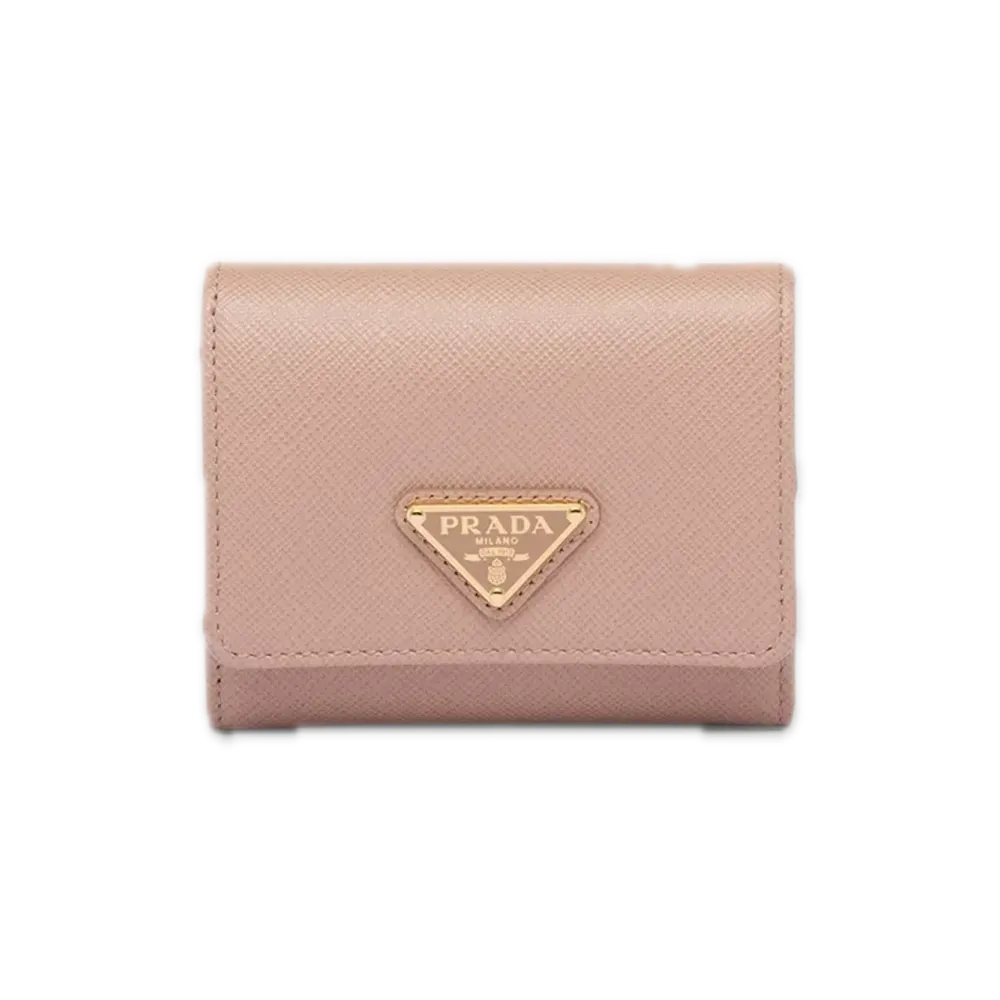 PRADA Saffiano Triangle Wallet "Pink Beige"